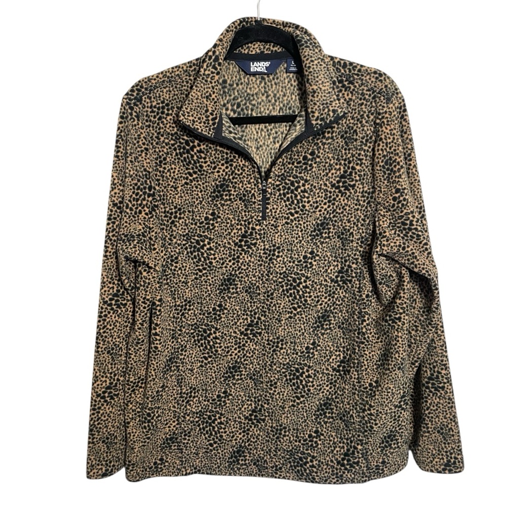 Lands' End Animal Print Fleece Pullover 1/4 Zip Size Large